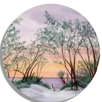 Untersetzer Glasuntersetzer rund 9,5 cm Strandweg Aquarell Maritim Kunst Druck Kunstdruck Dänemark Nordsee Ostsee Dünen Meer Strand Sylt